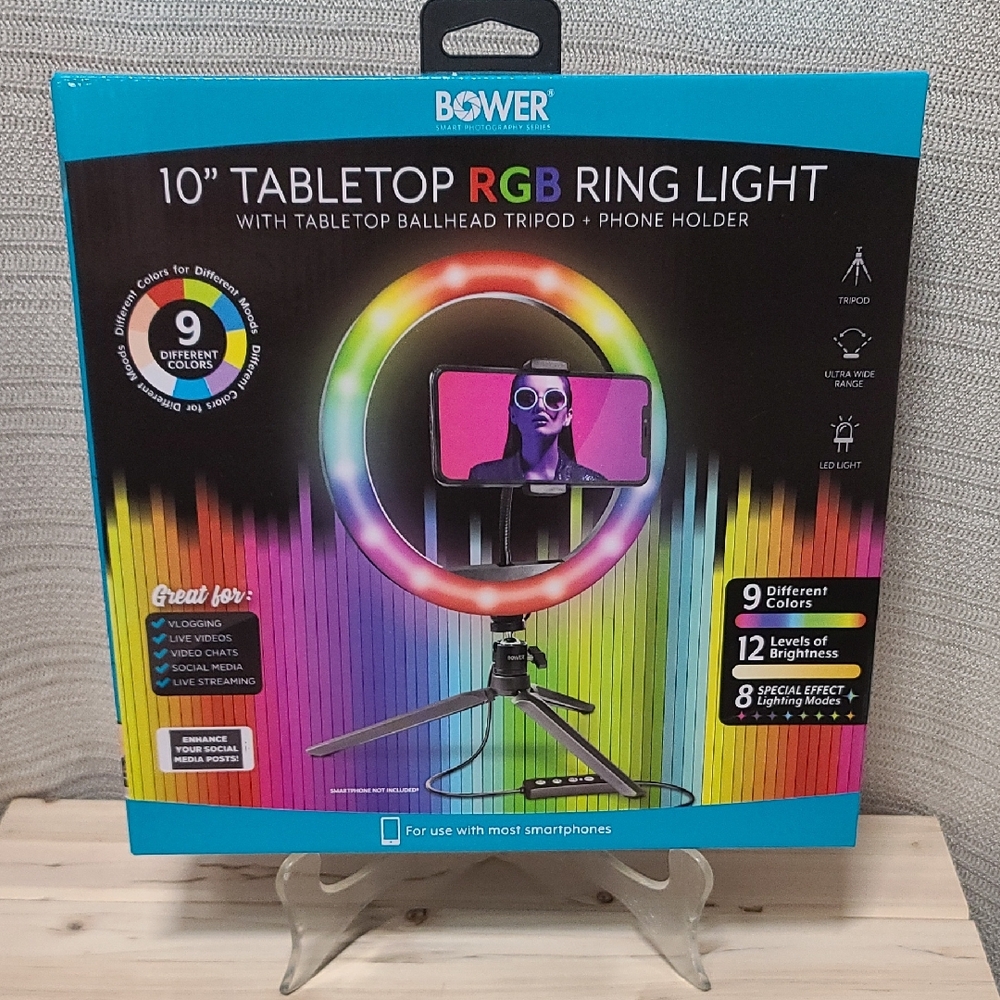 Bower 10" RGB Ring Light with Tripod and Phone Holder - Black